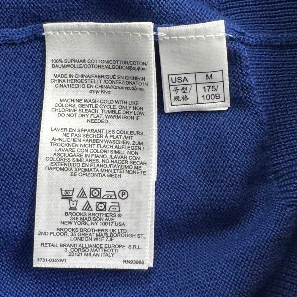 Brooks Brothers 346 Mens Blue Supima Cotton V-Neck Sweater Vest Medium NWT - Picture 5 of 16